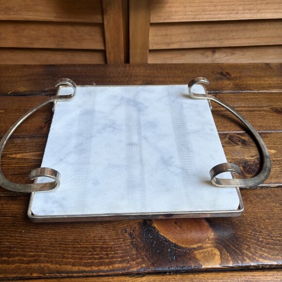 Leonard Silverplate Italy Marble & Silver Serving Tray with Handles - Picture 8 of 9